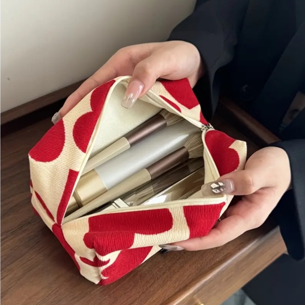 Red Heart Corduroy Makeup Bag - Picture 3 of 4